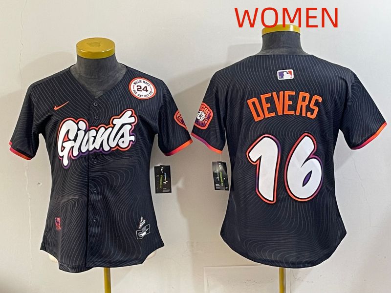Women 2025 San Francisco Giants #16 Devers Black Joint Name Nike MLB Jersey style 04->women mlb jersey->Women Jersey